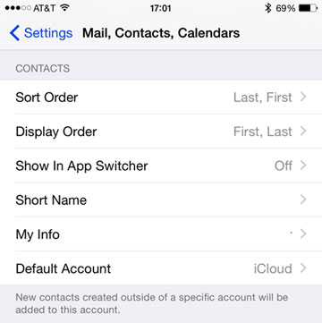 définir la liste de contacts par défaut